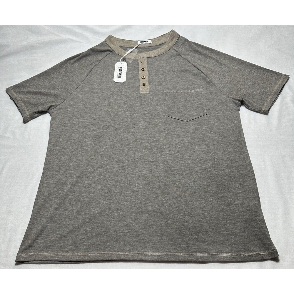 COOFANDY Men's Henley Shirt Short Sleeve Hippie Casual Beach Tee Size Large NWT